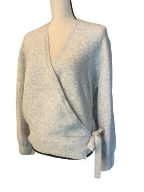 & Other Stories Women’s Gray Wrap V-Neck Sweater Side Tie Wool Blend size M